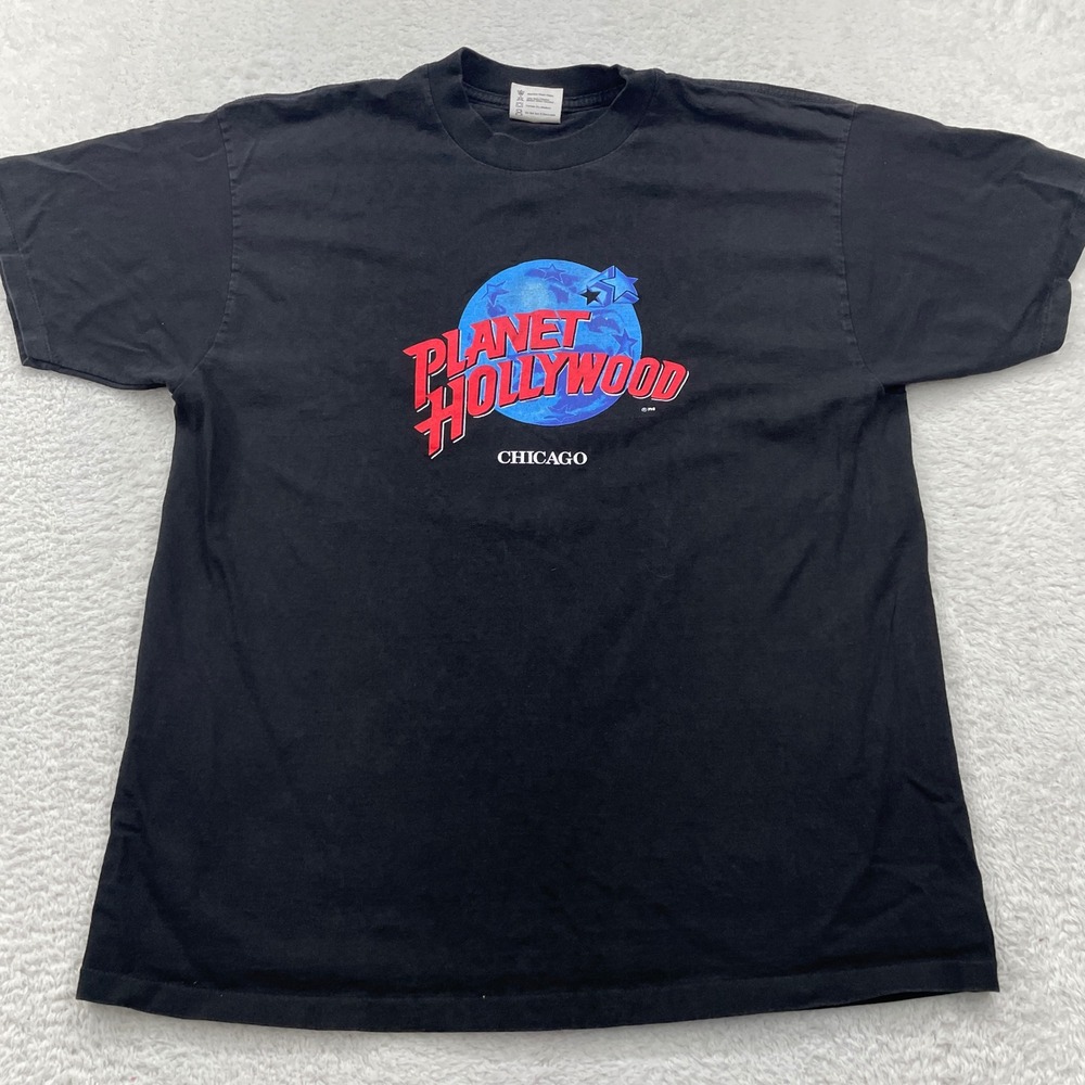 Vintage Planet‎ Hollywood Chicago T-Shirt Mens XL Black Graphic Tee